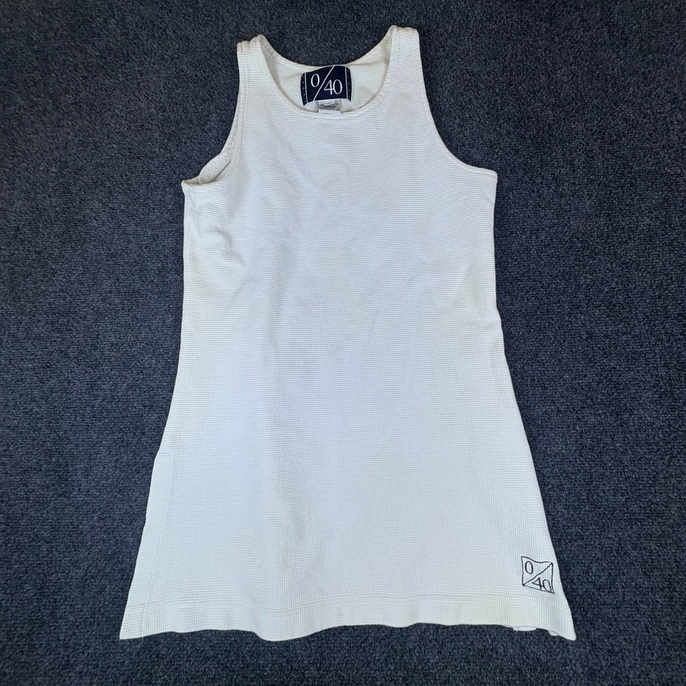 0/40 Love Forty Tank Top Women Large White Cotton Knit Waffle Knit Wide Strap